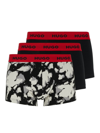 Hugo Three-pack Of Logo-waistband Trunks In Stretch Cotton In Black