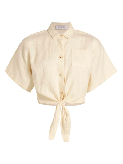 Hevron Women's Alex Linen Tie Crop Shirt In Ivory