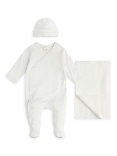 Firsts By Petit Lem Baby Girl's Petit Lem Peony Pointelle Knitted Sleeper, Blanket, & Beanie Set In Off White