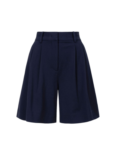 Staud Luisa Pleated Twill Shorts In Navy