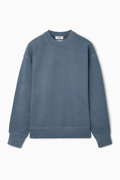 Cos Garment-dyed Mock-neck Sweatshirt In Blue