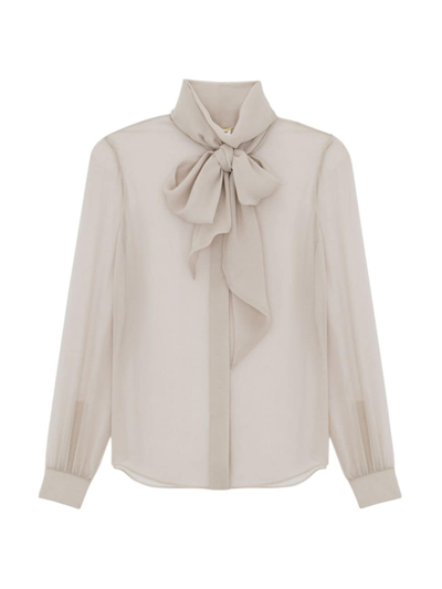 Saint Laurent Women's Blouse In Silk Muslin Crepe In Neutral