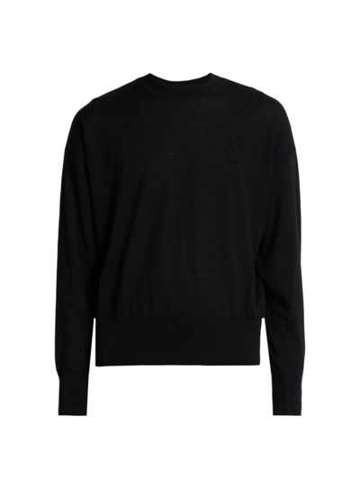 Ami Alexandre Mattiussi Men's Ami De Coeur Wool Crewneck Sweater In Black