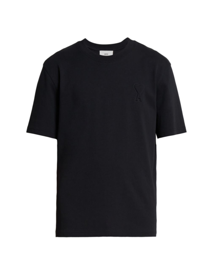 Ami Alexandre Mattiussi Men's Ami De Coeur Embossed Crewneck T-shirt In Black