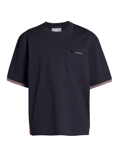 Sacai Mens Navy T Chest-pocket Crewneck Cotton-jersey T-shirt