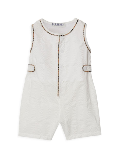 Burberry Baby's Seersucker Sleeveless Playsuit & Hat Set In White