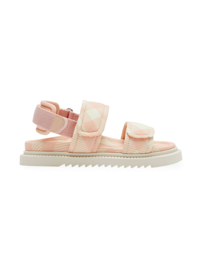 Burberry Kids' Jamie 格纹魔术贴凉鞋 In Cool Rose Pink