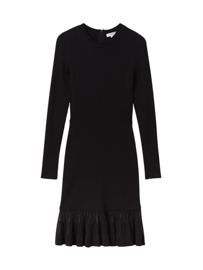 Reiss Womens Black Sheer Pleated-panel Stretch-knit Mini Dress