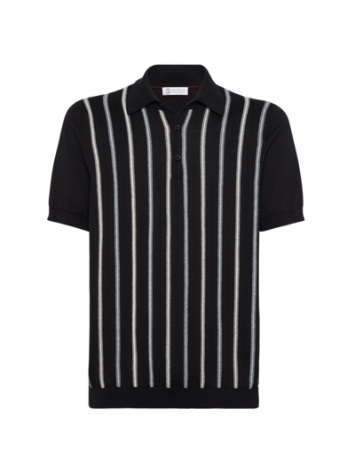 Brunello Cucinelli Monili Stripe-print Polo Jumper In Black