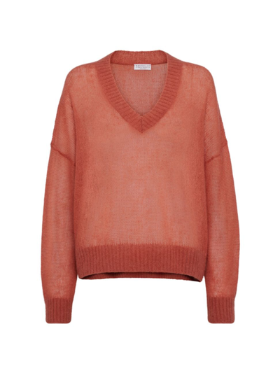 Brunello Cucinelli Bead-embellished Mohair-blend Sweater In Orange