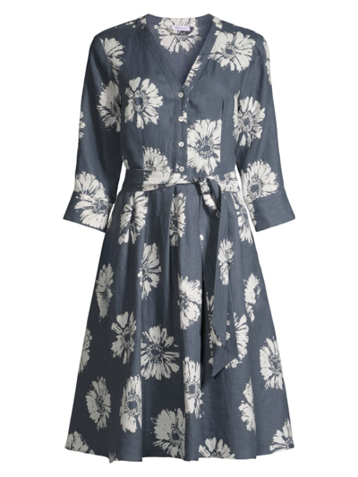 Rosso35 Women's Floral Linen Belted Midi-dress In Grey