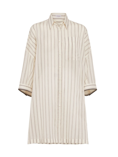 Brunello Cucinelli Long Sleeve Striped Shirt With Button-down Front In White