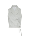 Brunello Cucinelli Sleeveless Wrap Blouse In Light Grey