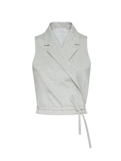 Brunello Cucinelli Women's Couture Interlock Wrap Waistcoat With Monili In Light Grey