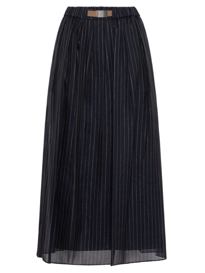 Brunello Cucinelli Women's Cotton Sparkling Stripe Gauze Midi Skirt In Night