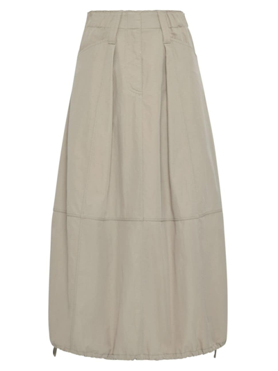 Brunello Cucinelli Women's Wrinkled Techno Cotton Gabardine Curved Utility Skirt In Beige
