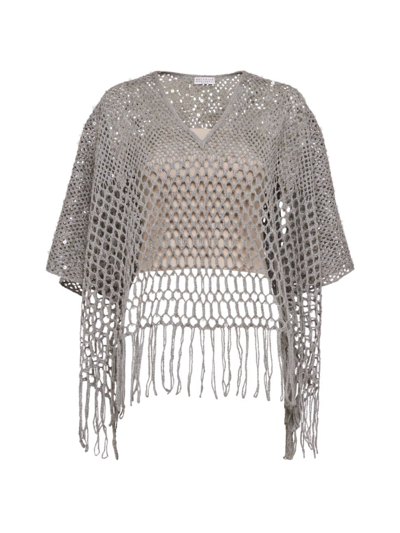 Brunello Cucinelli Women's Dazzling Degrade Embroidery Poncho In Grey