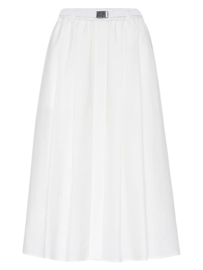 Brunello Cucinelli Women's Techno Cotton Poplin Skirt With Shimmering Buckle In White