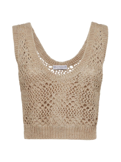 Brunello Cucinelli Open-knit Tank Top In Warm Beige
