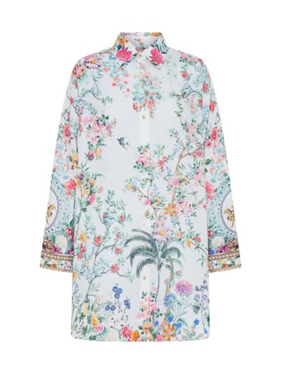 Camilla Women's High-low Floral Linen Cover-up In Plumes And Parterres