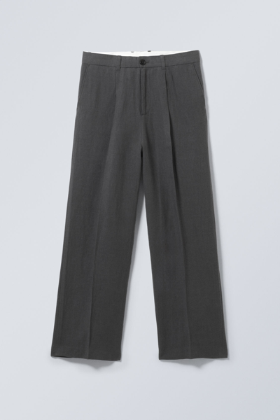 Weekday Uno Loose Linen Suit Trouser In Grey
