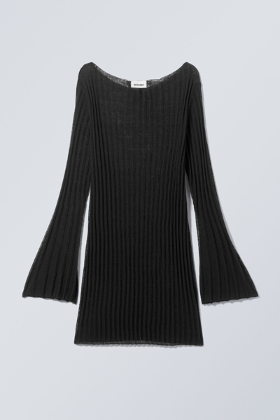 Weekday Short Knitted Linen Blend Dress In Black