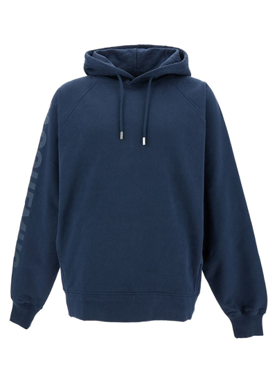 JACQUEMUS BLUE HOODIE WITH TONAL LOGO LETTERING PRINT IN COTTON MAN