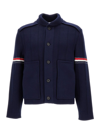 THOM BROWNE DARK BLUE KNITTED JACKET WITH TRIcolour DETAILS IN COTTON BLEND MAN