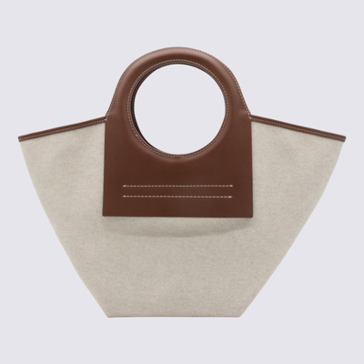 Hereu Cala S Canvas And Leather Bag In Beige/chestnut