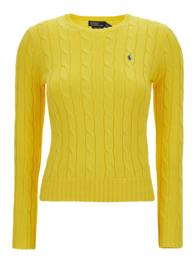 POLO RALPH LAUREN YELLOW TIGHT FIT CREW NECK SWEATER IN COTTON WOMAN