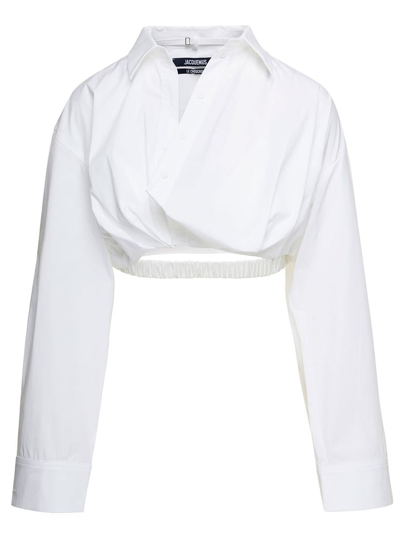 Jacquemus 'la Chemise Bahia' White Cropped Shirt In Cotton Woman
