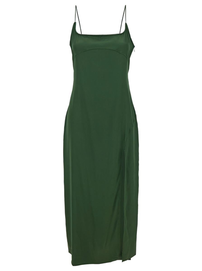 Jacquemus 'la Robe Notte' Midi Green Dress With Logo Detail And Split In Viscose Blend Woman