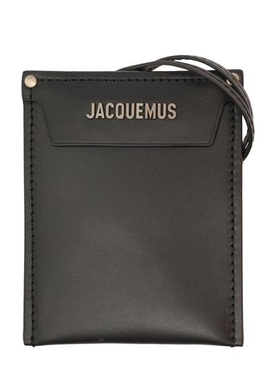 Jacquemus 'le Porte Poche Meunier' Black Wallet With Logo Lettering In Leather Man