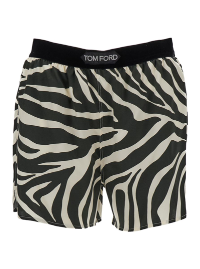 TOM FORD WHITE AND BLACK ALL-OVER ZEBRA PRINT SHORTS IN SILK BLEND WOMAN