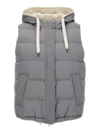 BRUNELLO CUCINELLI GREY HOODED PADDED GILET IN TECHNICAL FABRIC WOMAN
