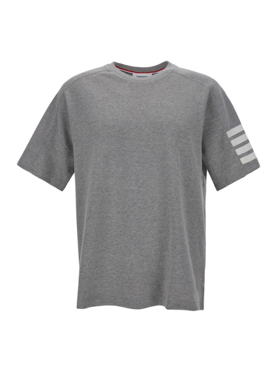 Thom Browne Short Sleeve Tee With 4 Bar Stripe In Milano Cotton In Grey