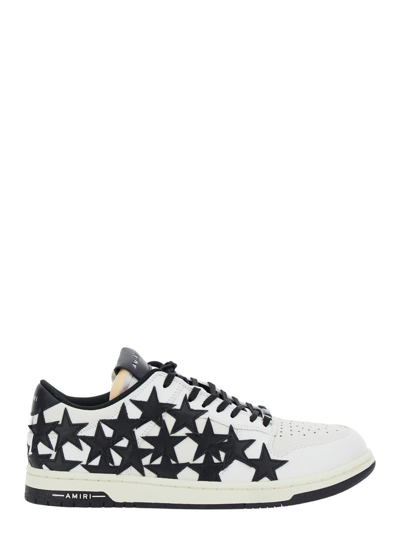 AMIRI BLACK AND WHITE LOW TOP SNEAKERS WITH STARS IN LEATHER MAN
