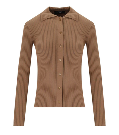 Weekend Max Mara Papiro Rib Knit Cardigan In Brown