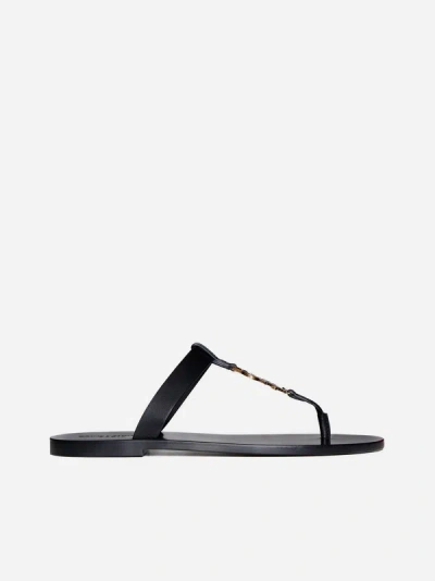 Saint Laurent Cassandre Logo-plaque Leather Sandals In Black