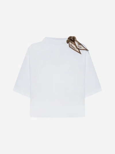 Herno Superfine Cotton Stretch T-shirt With Scarf In White