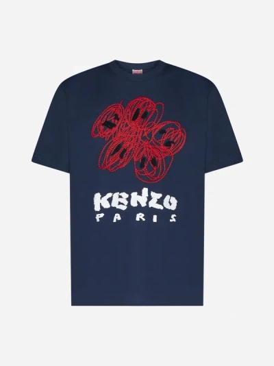 Kenzo Drawn Varsity Cotton T-shirt In Midnight