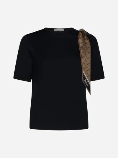 Herno Superfine Cotton Stretch T-shirt With Scarf In Black