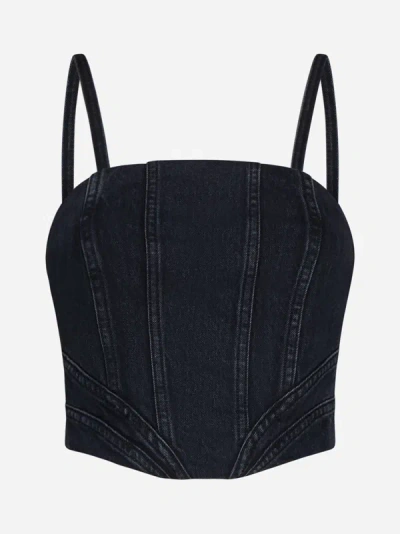 Amiri Denim Crop Corset Top In Faded Black