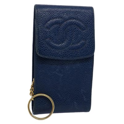 Pre-owned Chanel Etui À Cigarette Navy Leather Wallet  ()