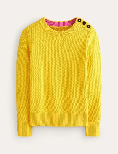 Boden Button Detail Stitch Sweater Super Lemon Yellow Women