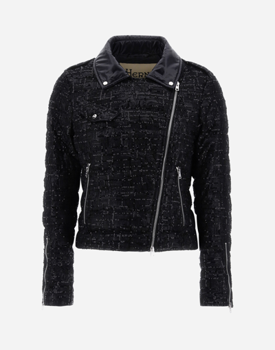 Herno Sequin Embroidery Bomber Jacket In Black