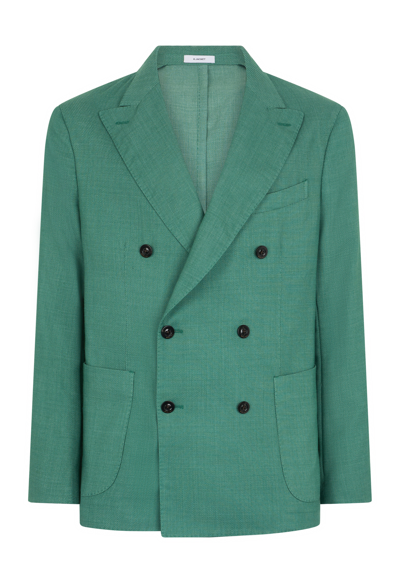 Boglioli Double-breasted Wool Hopsack K-jacket In Dark Green-turquoise