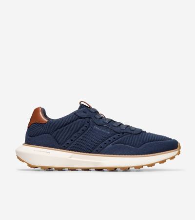 Cole Haan Mens Navy Grandprø Ashland Stitchlite Knitted Low-top Trainers In Navy Blazer Blue Stitchlite-british Tan-ivory