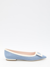 Roger Vivier Gommettine Buckled Denim And Patent-leather Ballet Flats In Blue