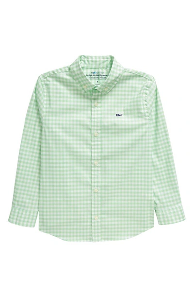 Vineyard Vines Kids' On-the-go Brrrº Gingham Button-down Shirt In Mint Sprig